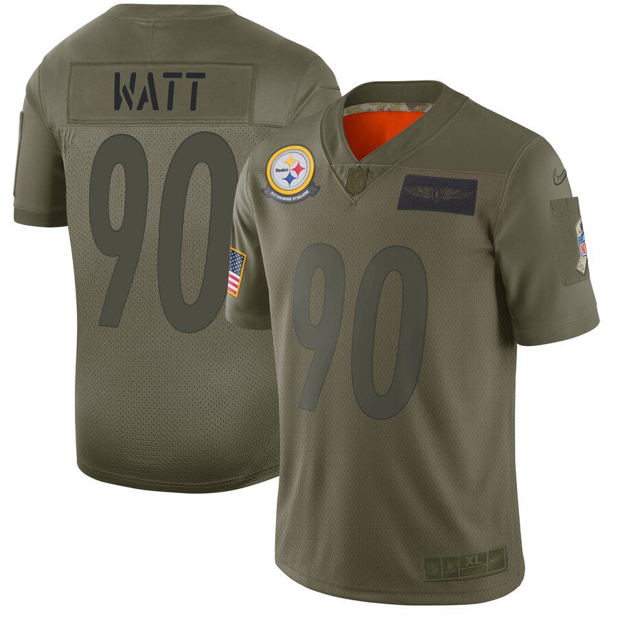 Men Pittsburgh Steelers #90 Watt Green Nike Olive Salute To Service Limited NFL Jerseys->houston texans->NFL Jersey